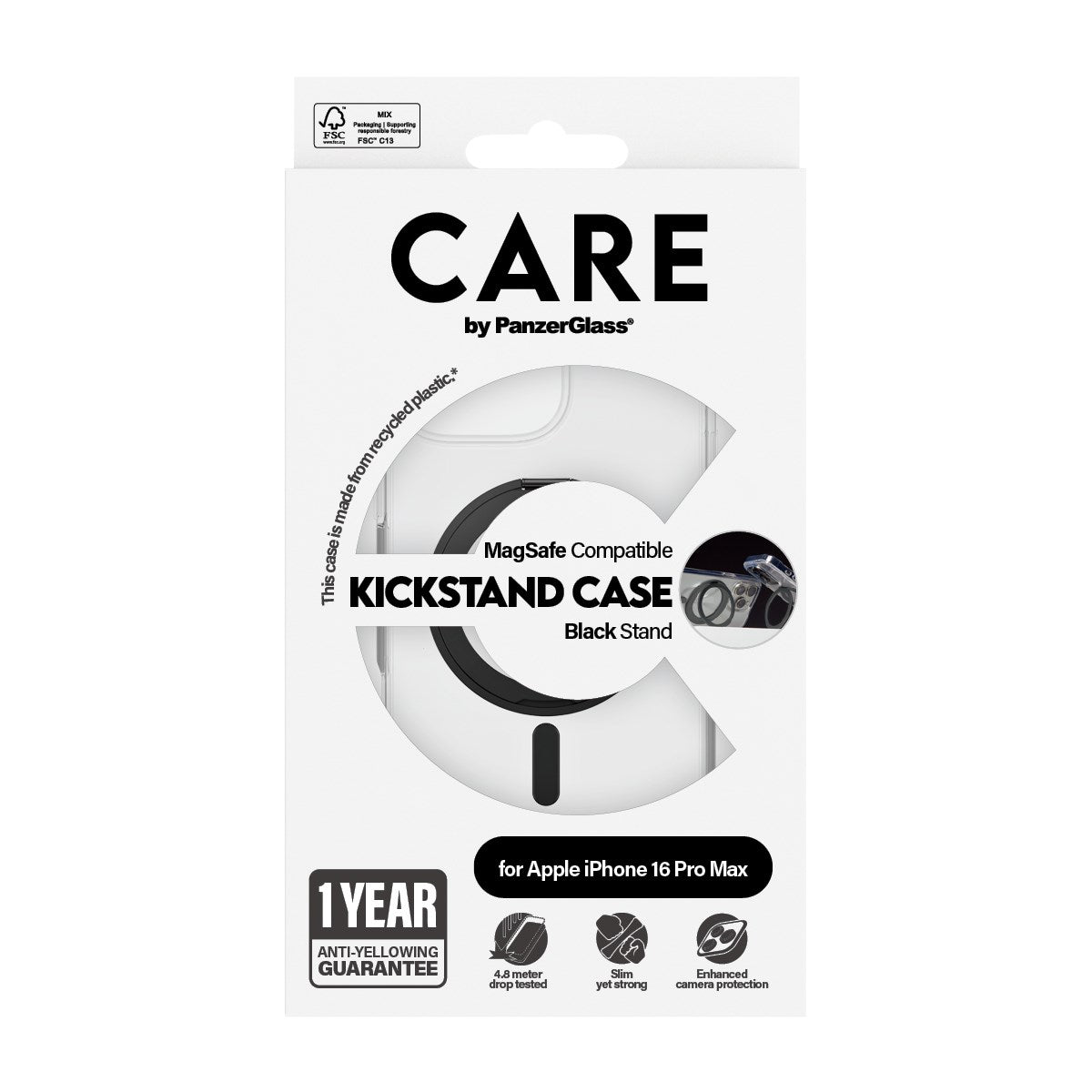CARE by PanzerGlass® Feature Case Transparent m. Schwarz Kickstand & MagSafe iPhone 16 Pro Max